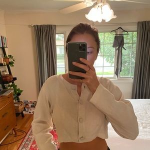 Vintage linen long sleeve crop top